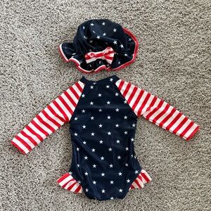 Star and Stripe Baby Swimsuit with Hat